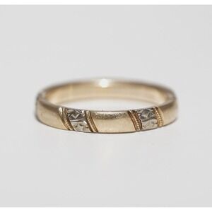 Antique Art‎ Deco 14k Solid Yellow White Gold Engraved Diamond Ring - Thick Band
